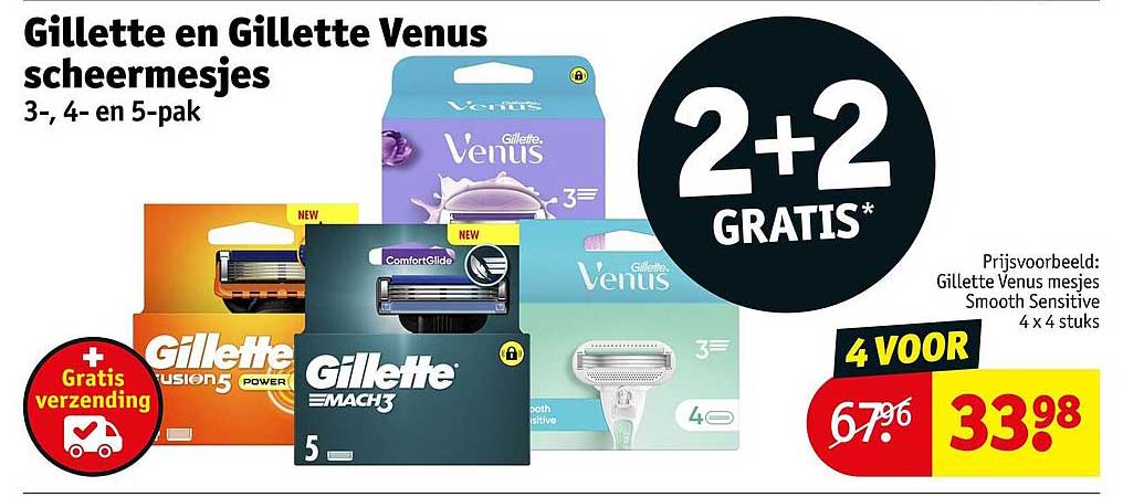 Gillette en Gillette Venus scheermesjes 3-, 4- en 5-pak 2+2 GRATIS*