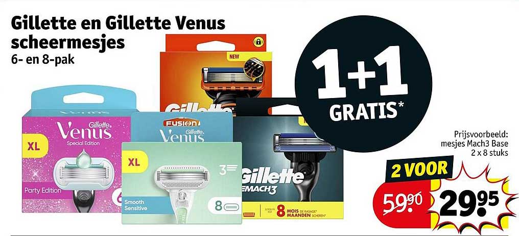 Gillette en Gillette Venus scheermesjes 6- en 8-pak 1+1 GRATIS*