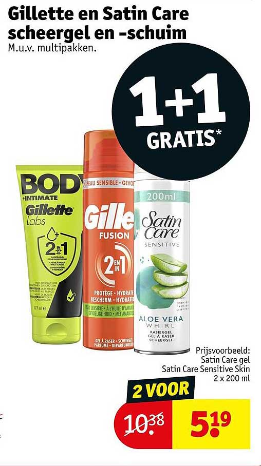 Gillette en Satin Care scheergel en -schuim 1+1 GRATIS*