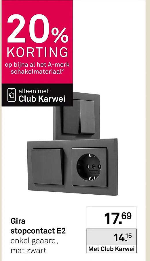 Gira stopcontact E2 enkel geaard, mat zwart
