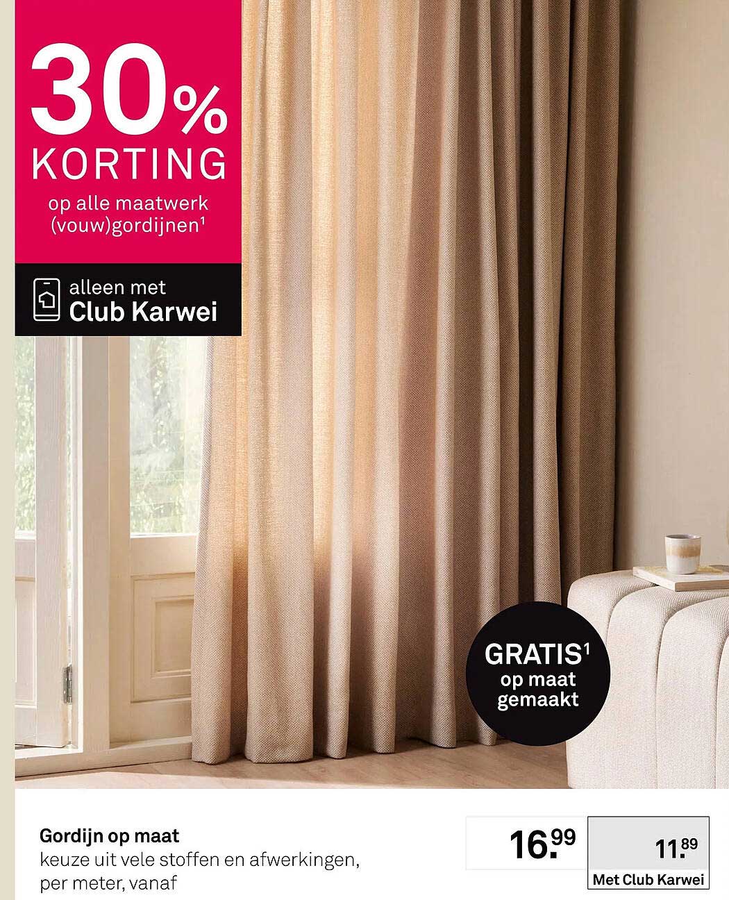 Gordijn op maat 30% korting op alle maatwerk (vouw)gordijnen