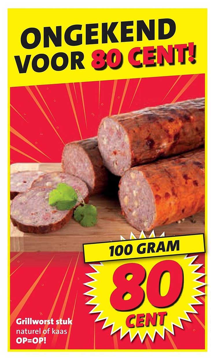 Grillworst stuk naturel of kaas OP=OP!