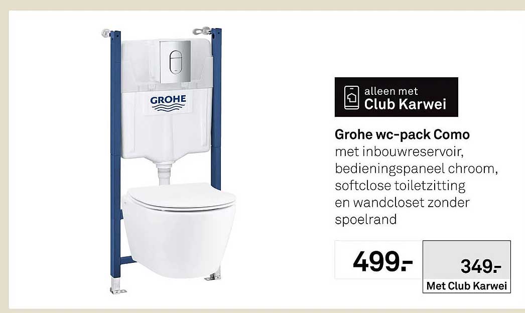Grohe wc-pack Como met inbouwreservoir, bedieningspaneel chroom, softclose toiletzitting en wandcloset zonder spoelrand