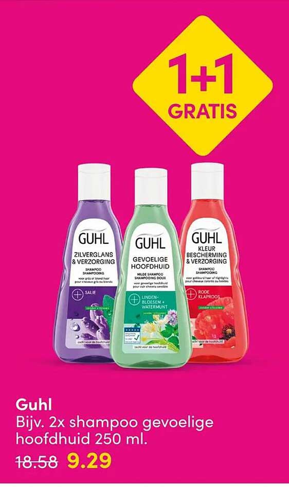 Guhl Bijv. 2x shampoo gevoelige hoofdhuid 250 ml. 1+1 GRATIS