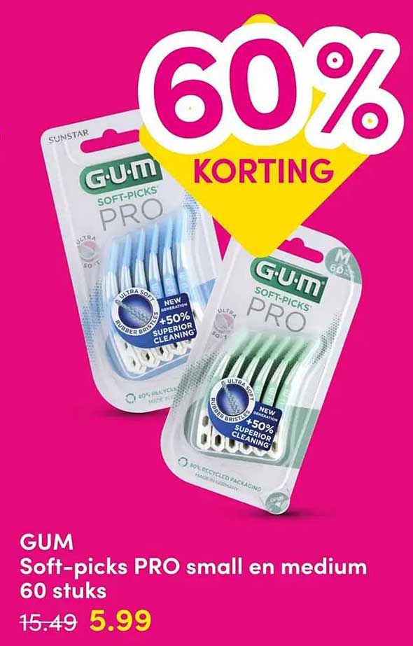 GUM Soft-picks PRO small en medium 60 stuks 60% KORTING