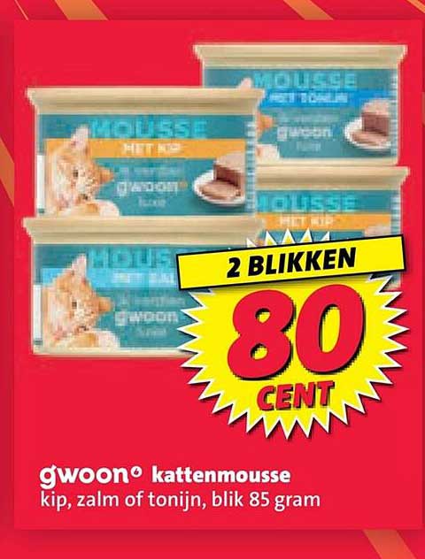 g'woon kattenmousse kip, zalm of tonijn, blik 85 gram 2 blikken