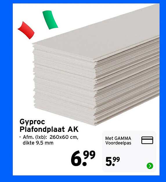 Gyproc Plafondplaat AK - Afm. (lxb): 260x60 cm, dikte 9.5 mm