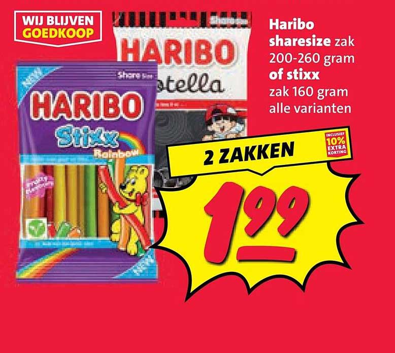 Haribo sharesize zak 200-260 gram of stixx zak 160 gram alle varianten 2 ZAKKEN