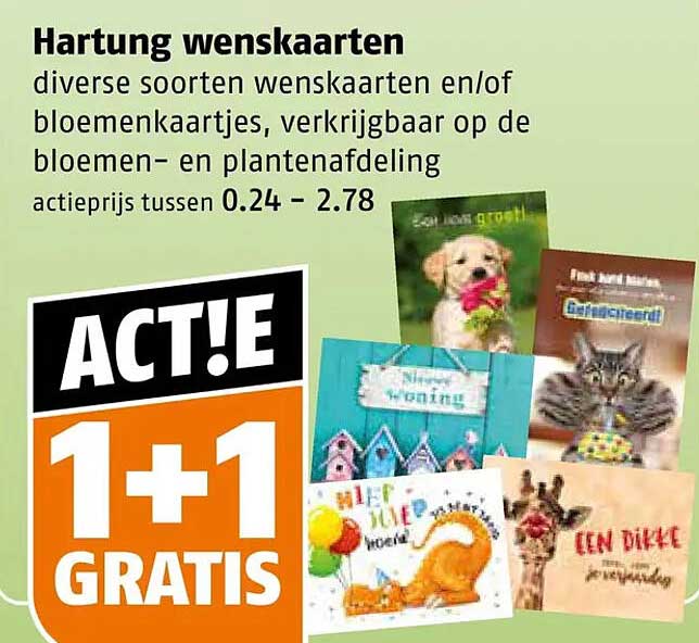 Hartung wenskaarten 1+1 gratis