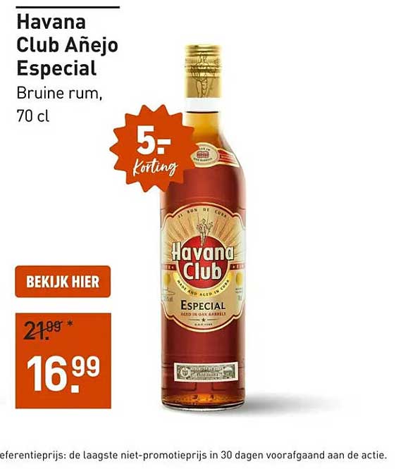 Havana Club Añejo Especial Bruine rum, 70 cl 5,- korting