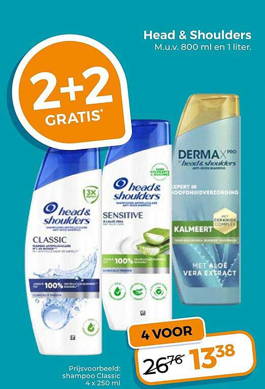 Head & Shoulders M.u.v. 800 ml en 1 liter 2+2 GRATIS