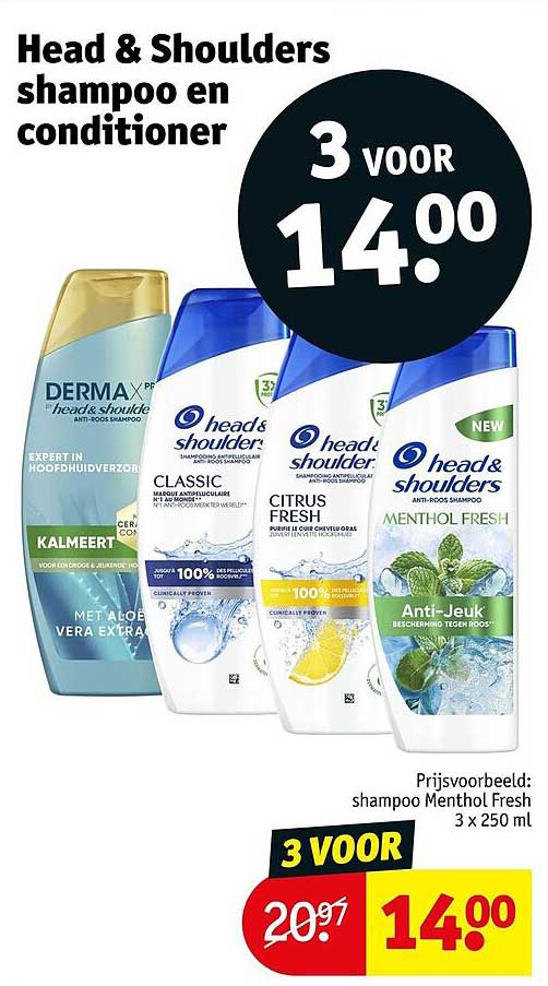 Head & Shoulders shampoo en conditioner 3 voor 14.00