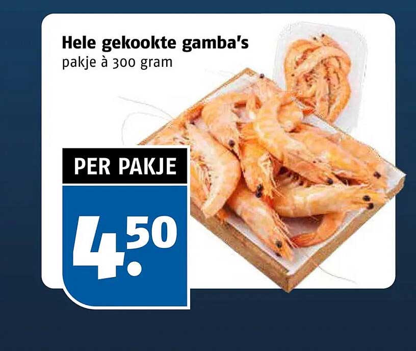 Hele gekookte gamba's pakje à 300 gram