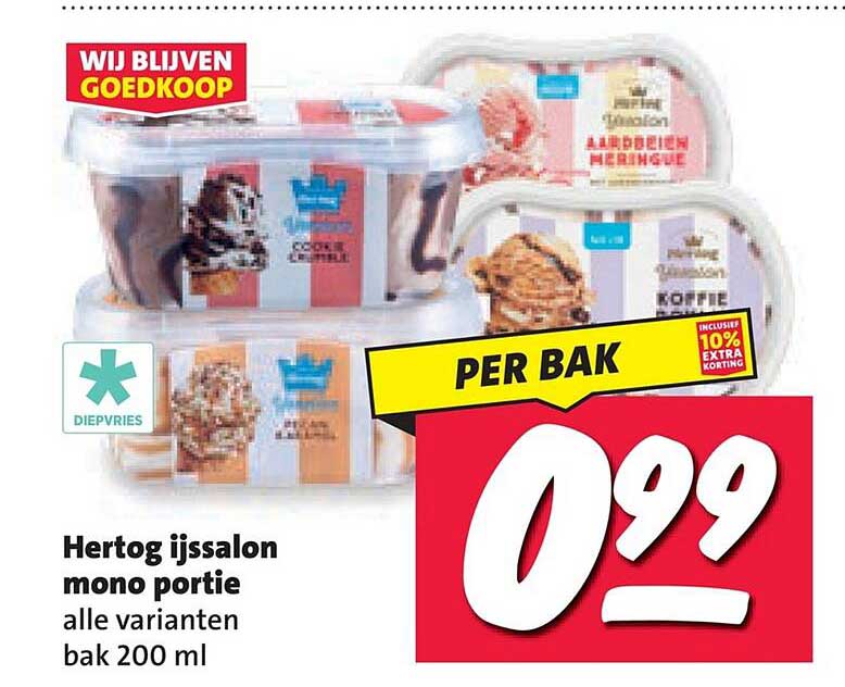 Hertog ijssalon mono portie alle varianten bak 200 ml PER BAK
