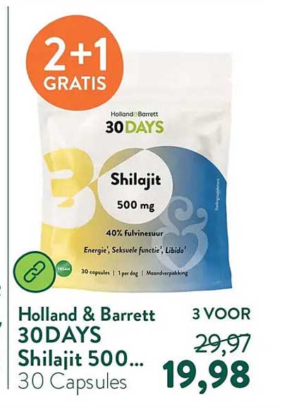 Holland & Barrett 30Days Shilajit 500... 30 Capsules 2+1 gratis