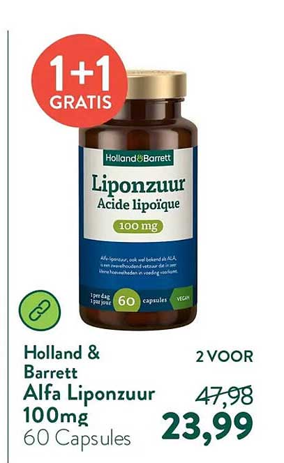 Holland & Barrett Alfa Liponzuur 100mg 60 Capsules 1+1 GRATIS