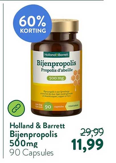 Holland & Barrett Bijenpropolis 500 mg 90 Capsules 60% Korting