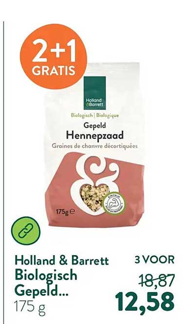 Holland & Barrett Biologisch Gepeld Hennepzaad 175 g 2+1 GRATIS