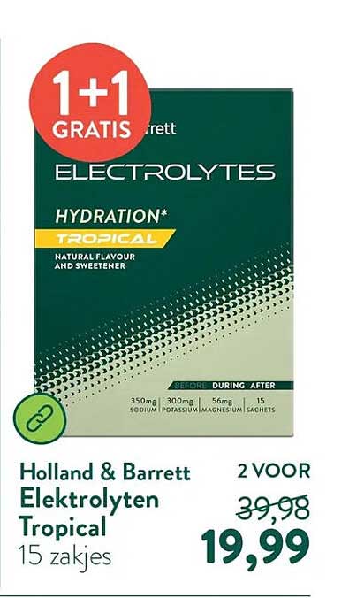 Holland & Barrett Elektrolyten Tropical 15 zakjes 1+1 GRATIS