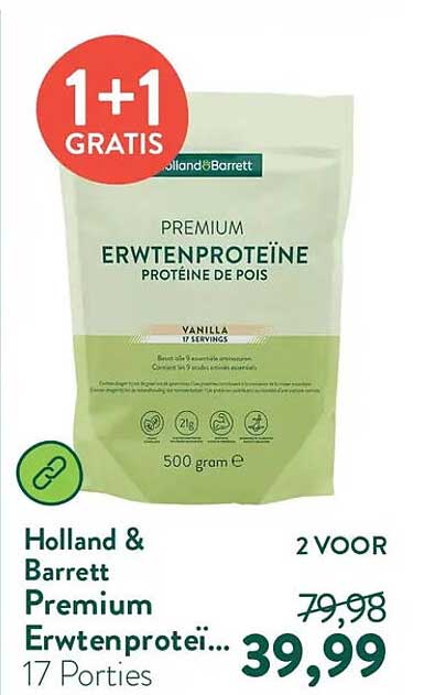 Holland & Barrett Premium Erwtenproteï... 17 Porties 1+1 GRATIS