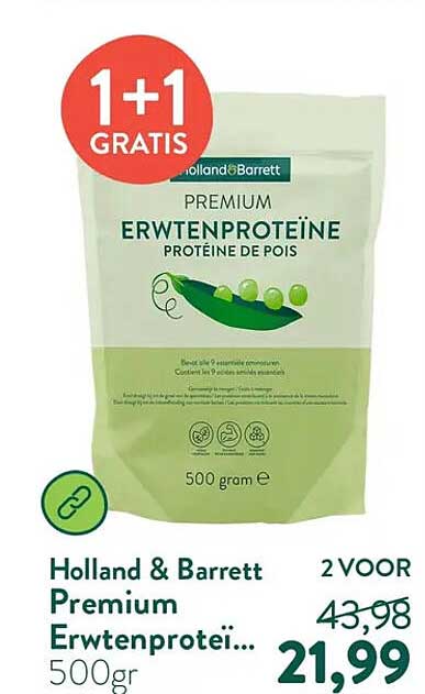Holland & Barrett Premium Erwtenproteï... 500gr 1+1 GRATIS