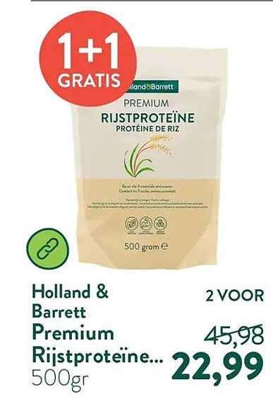 Holland & Barrett Premium Rijstproteïne... 500gr 1+1 GRATIS