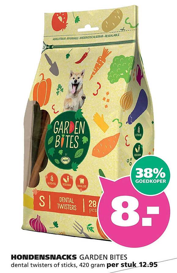 HONDENSNACKS GARDEN BITES dental twisters of sticks, 420 gram per stuk 12.95