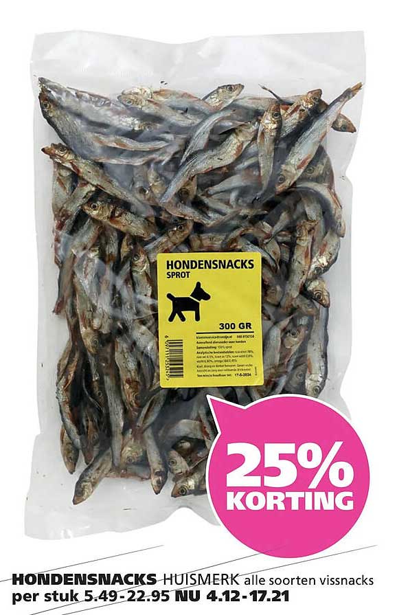 HONDENSNACKS HUISMERK alle soorten vissnacks 25% KORTING