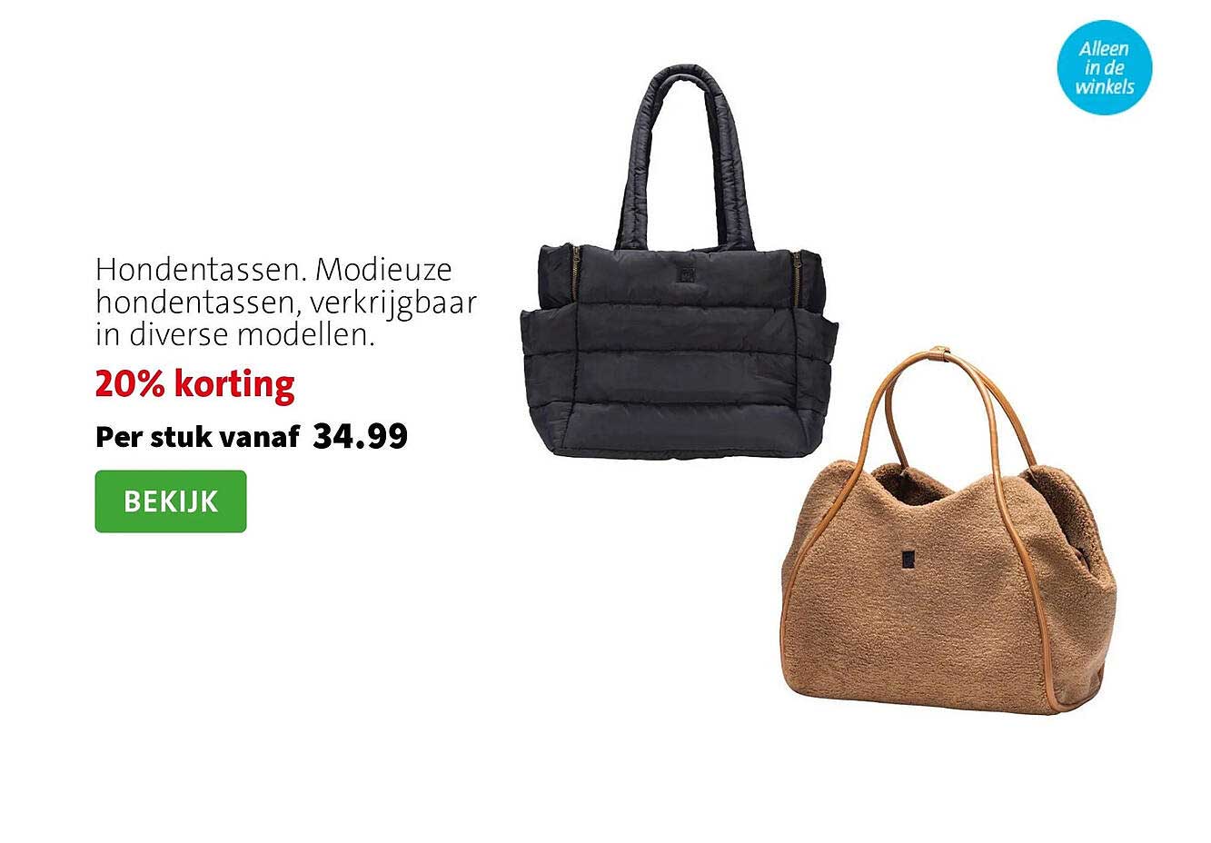 Hondentassen. Modieuze hondentassen, verkrijgbaar in diverse modellen. 20% korting