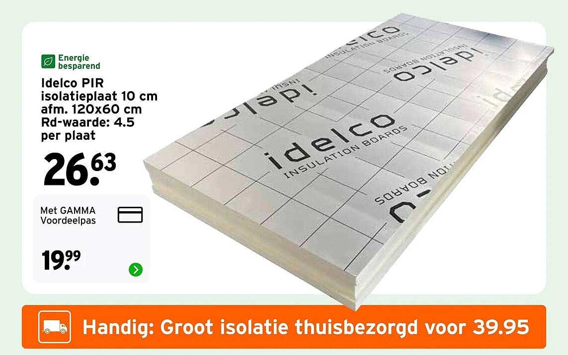 Idelco PIR isolatieplaat 10 cm afm. 120x60 cm Rd-waarde: 4.5 per plaat