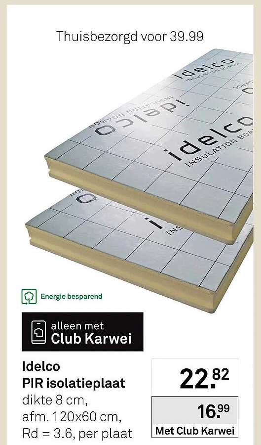 Idelco PIR isolatieplaat dikte 8 cm, afm. 120x60 cm, Rd = 3.6, per plaat