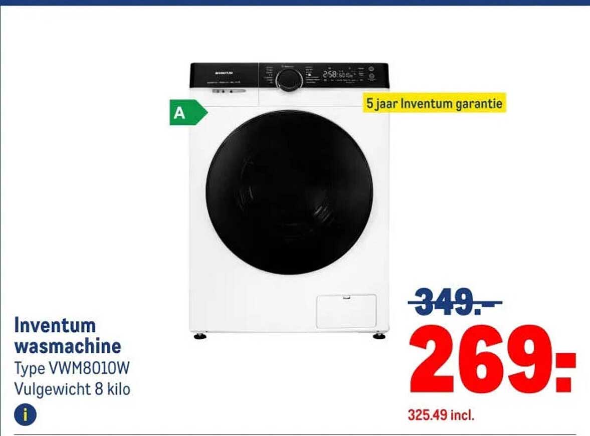 Inventum wasmachine Type VWM8010W Vulgewicht 8 kilo
