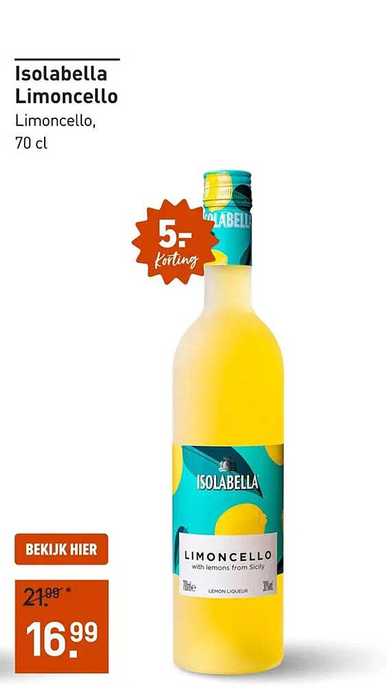 Isolabella Limoncello Limoncello, 70 cl 5,- Korting