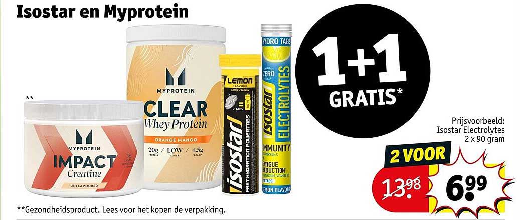 Isostar en Myprotein 1+1 GRATIS*