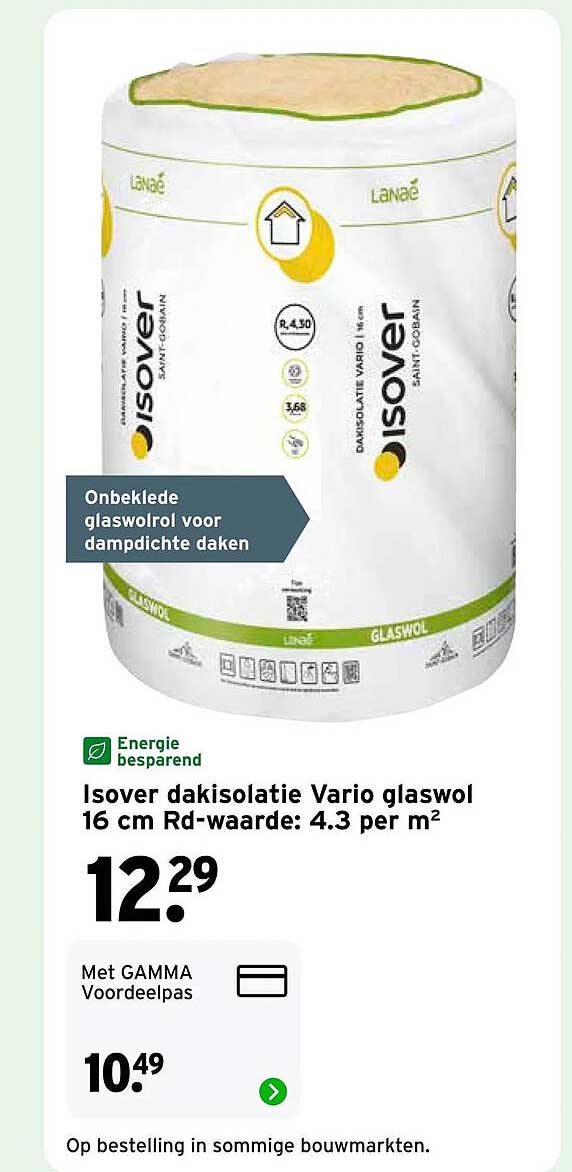 Isover dakisolatie Vario glaswol 16 cm Rd-waarde: 4.3 per m²
