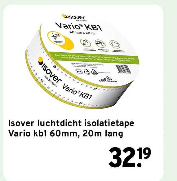 Isover luchtdicht isolatietape Vario kb1 60mm, 20m lang