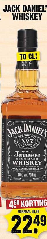 JACK DANIEL'S WHISKEY 70 CL! 4,50 KORTING