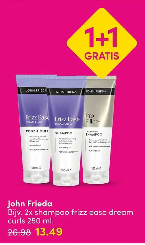 John Frieda Bijv. 2x shampoo frizz ease dream curls 250 ml. 1+1 GRATIS