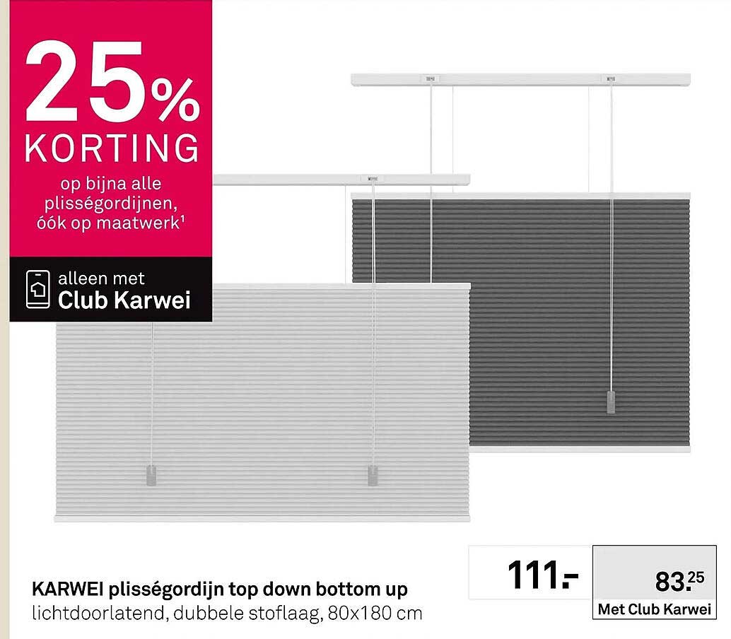 KARWEI plisségordijn top down bottom up lichtdoorlatend, dubbele stoflaag, 80x180 cm 25% KORTING