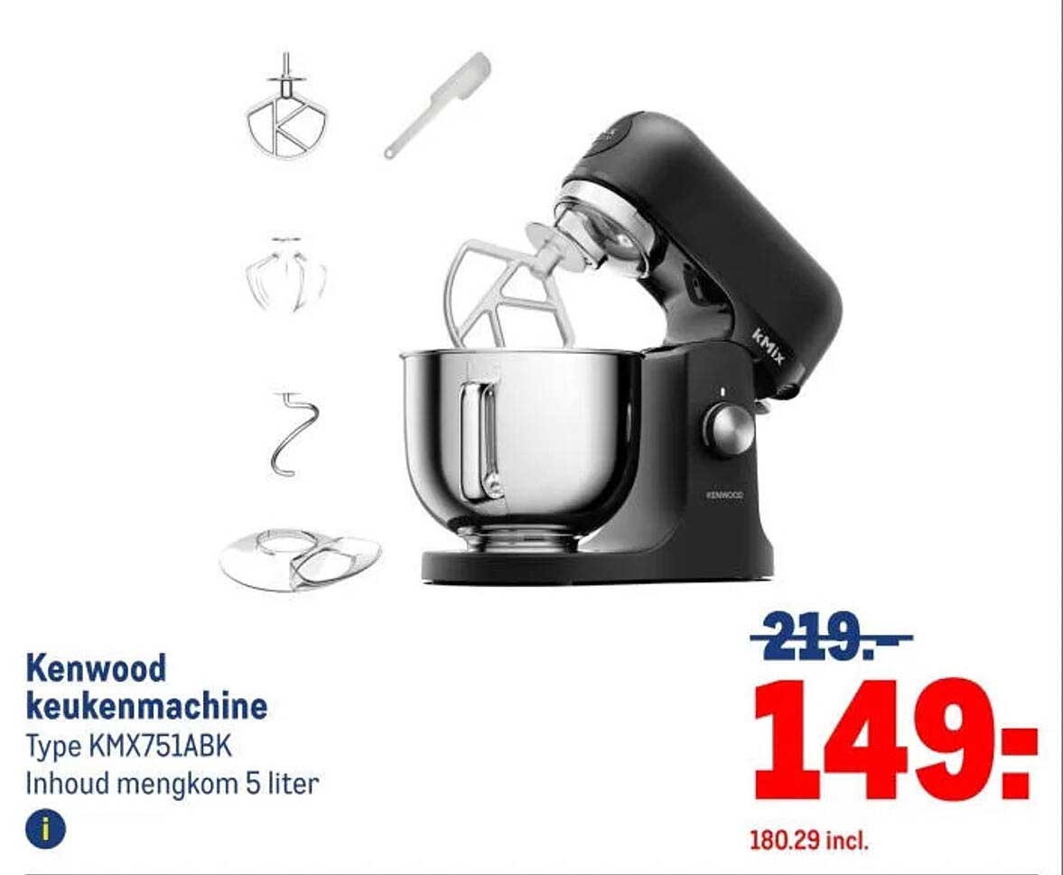 Kenwood keukenmachine Type KMX751ABK Inhoud mengkom 5 liter