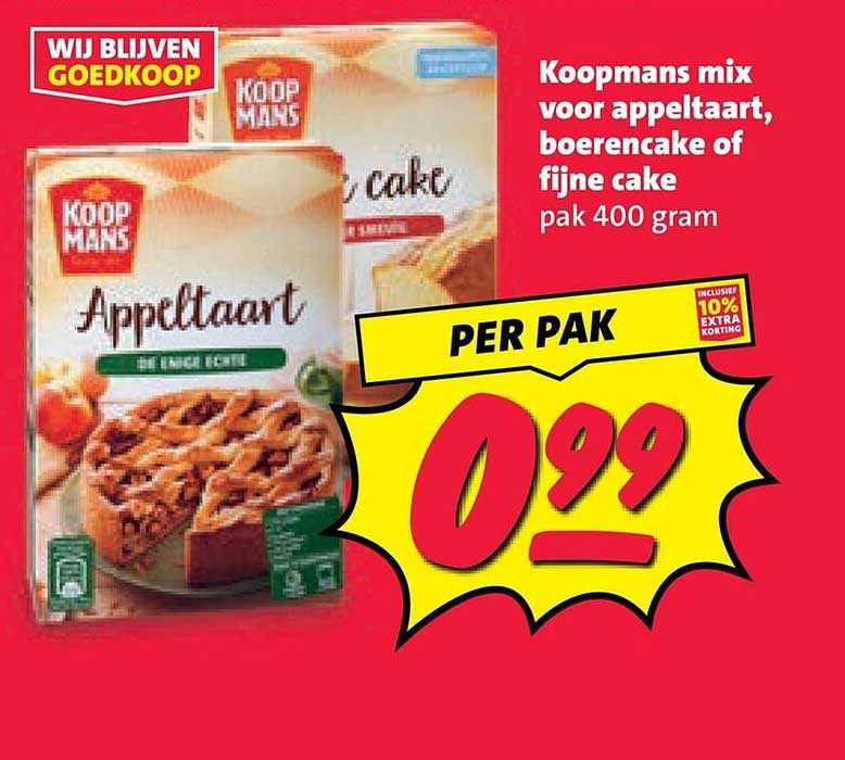 Koopmans mix voor appeltaart, boerencake of fijne cake pak 400 gram