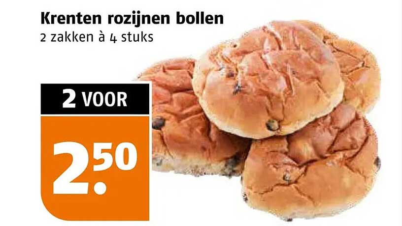 Krenten rozijnen bollen 2 zakken à 4 stuks 2 voor