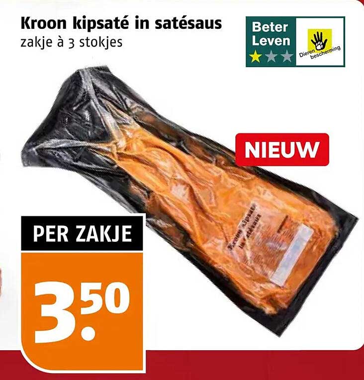 Kroon kipsaté in satésaus zakje à 3 stokjes