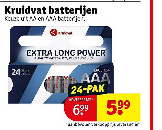 Kruidvat batterijen Keuze uit AA en AAA batterijen.