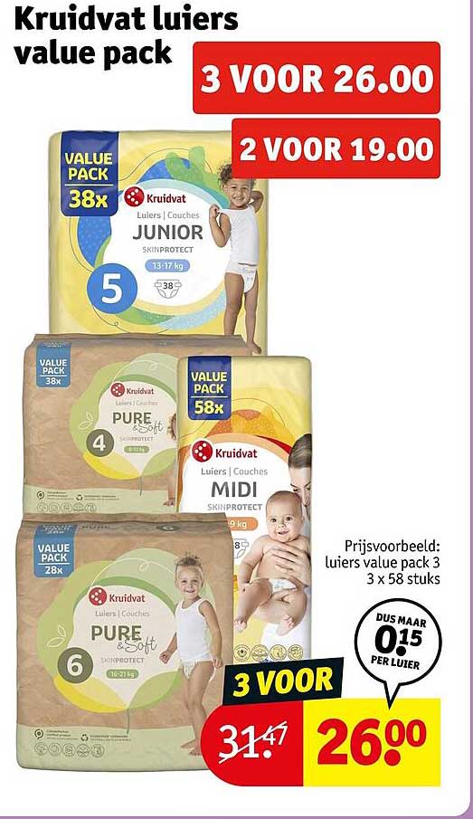 Kruidvat luiers value pack 3 voor 26.00