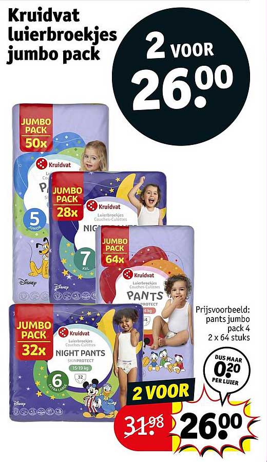 Kruidvat luiersbroekjes jumbo pack 2 voor 26.00