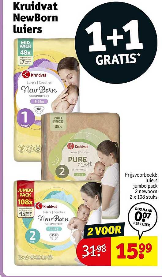 Kruidvat NewBorn luiers 1+1 gratis