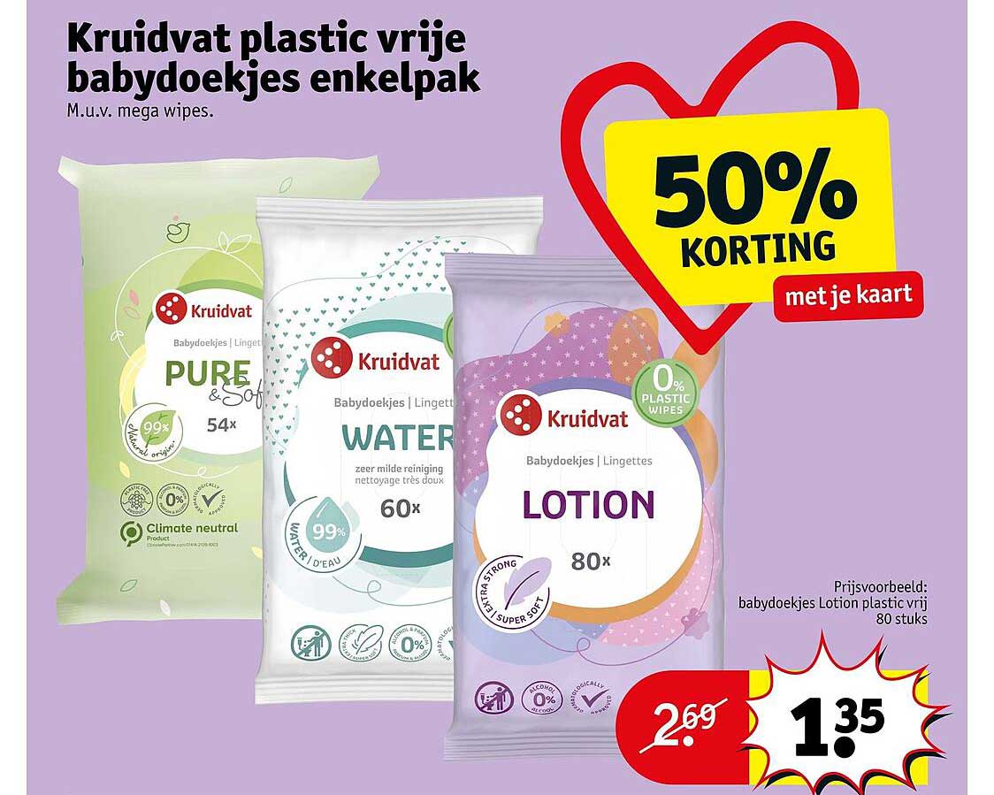 Kruidvat plastic vrije babydoekjes enkelpak 50% korting met je kaart