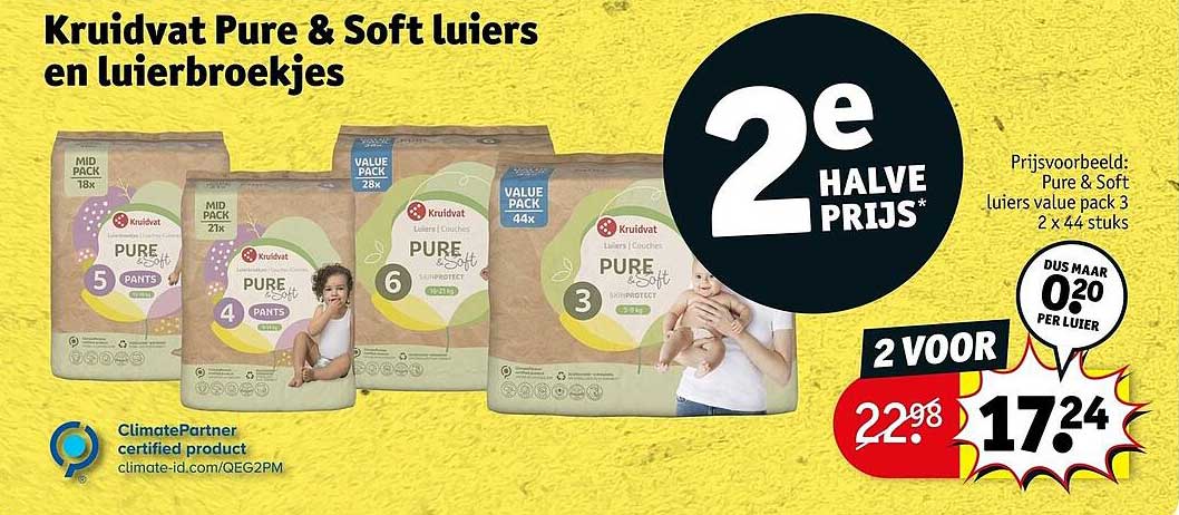 Kruidvat Pure & Soft luiers en luierbroekjes 2e halve prijs