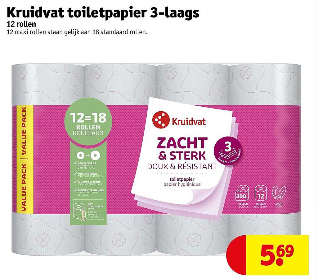 Kruidvat toiletpapier 3-laags 12 rollen